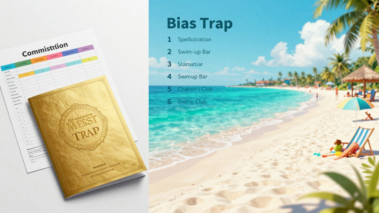 Illustration comparing travel agent commissions with a traveler's wish list