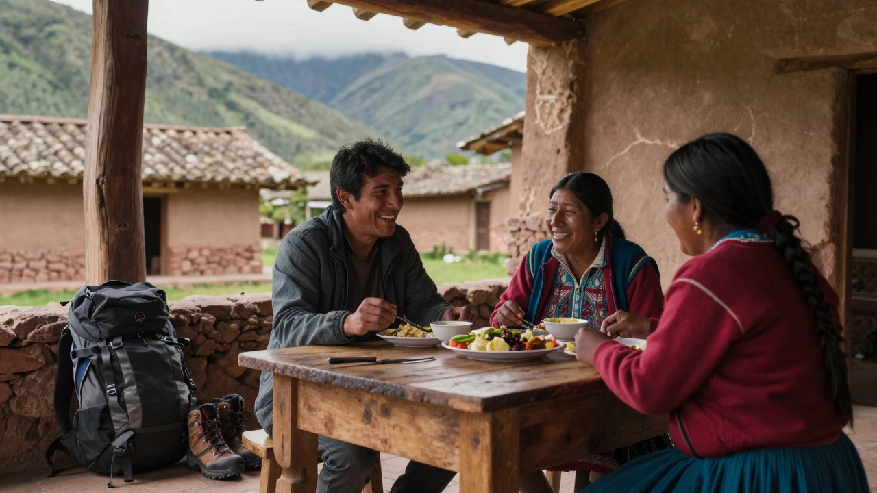 Traveler sharing a meal with locals in Peru