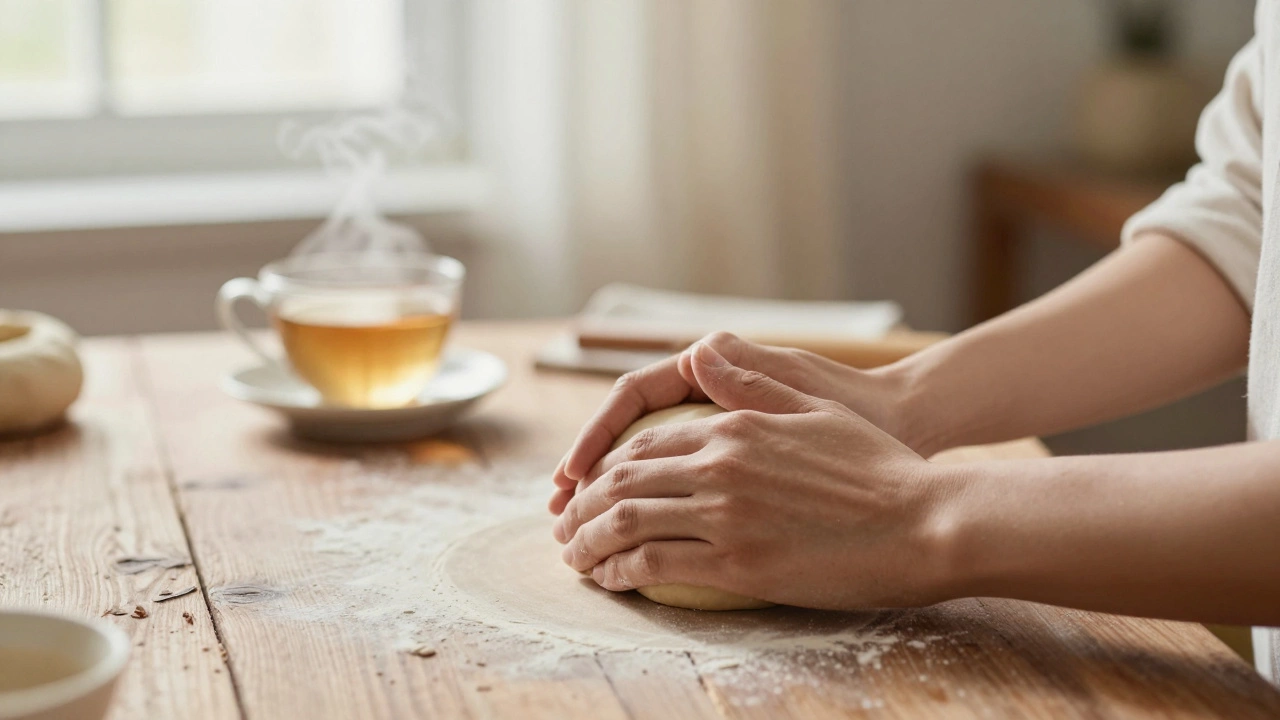 Hands engaged in creative craft activity in warm, calm lighting