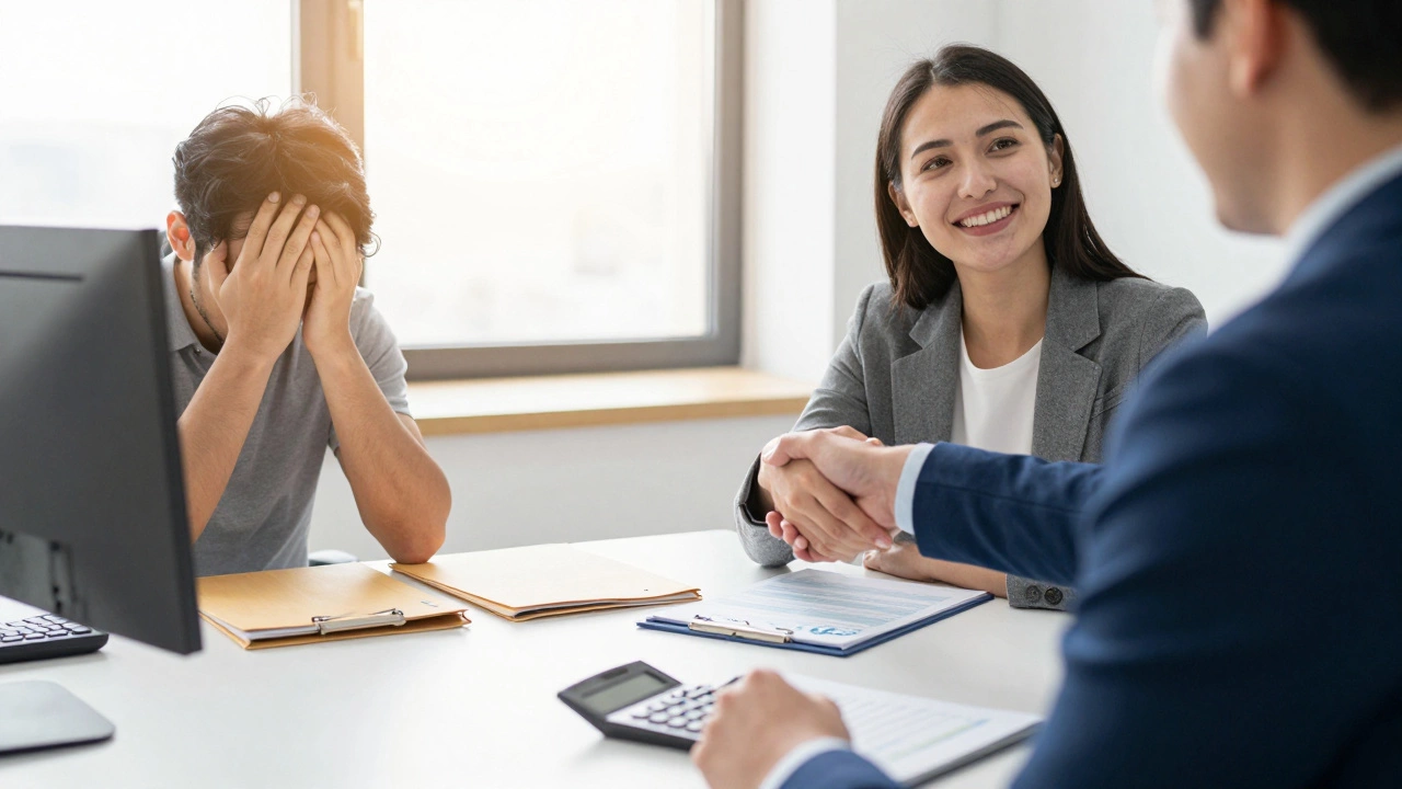 Person consulting with debt advisor in bright office