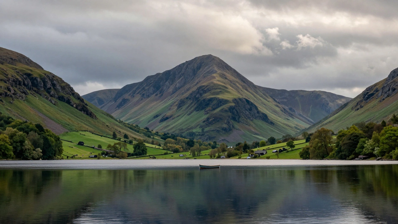Scenic view of Lake District mountains and calm lake water