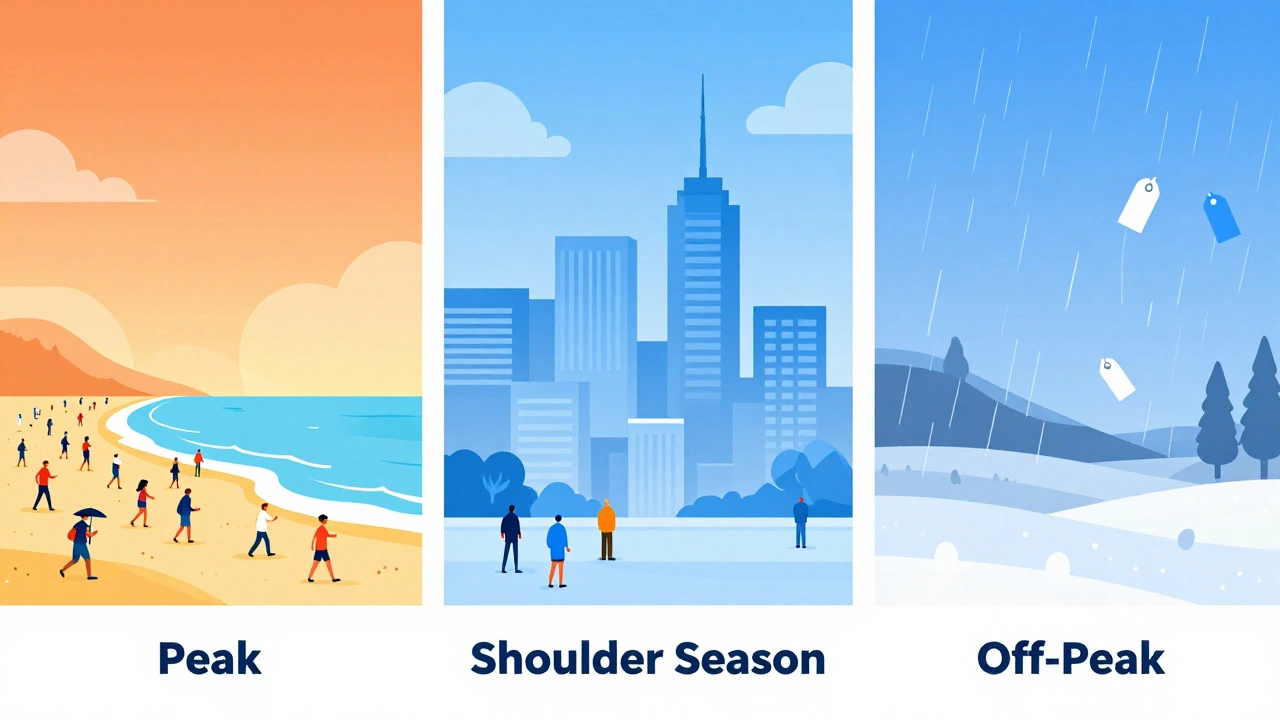 Illustration comparing peak, shoulder, and off-peak travel seasons