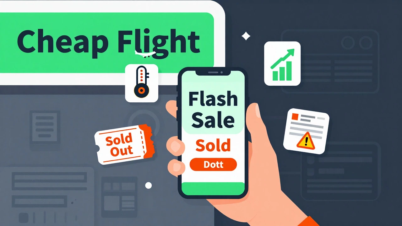 Smartphone flash sale surrounded by icons of hidden travel costs and risks