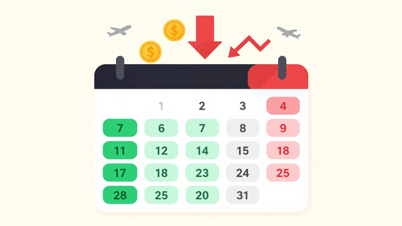 Minimalist graphic showing Tuesday and Wednesday as cheapest flight days