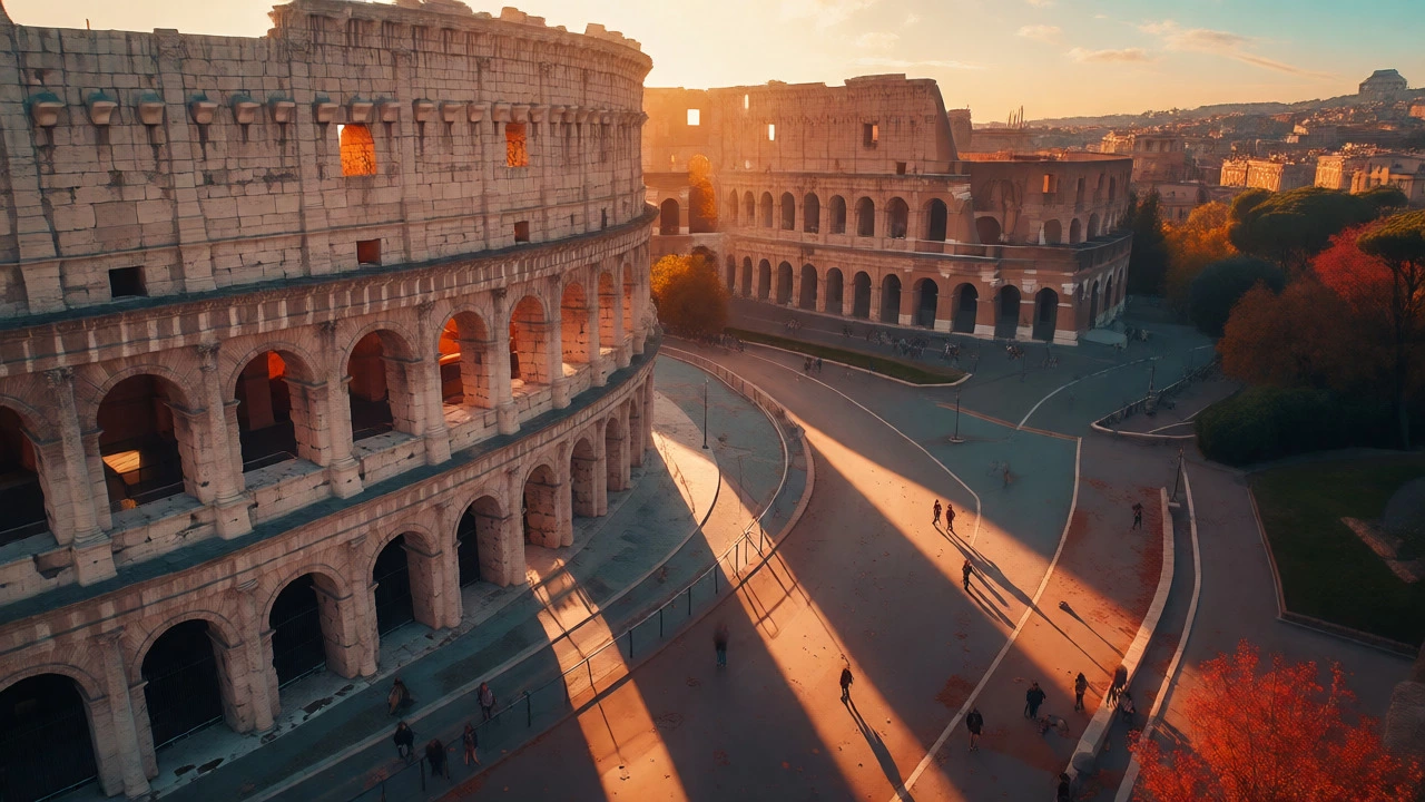 Aerial view of Rome's Colosseum in autumn with few people