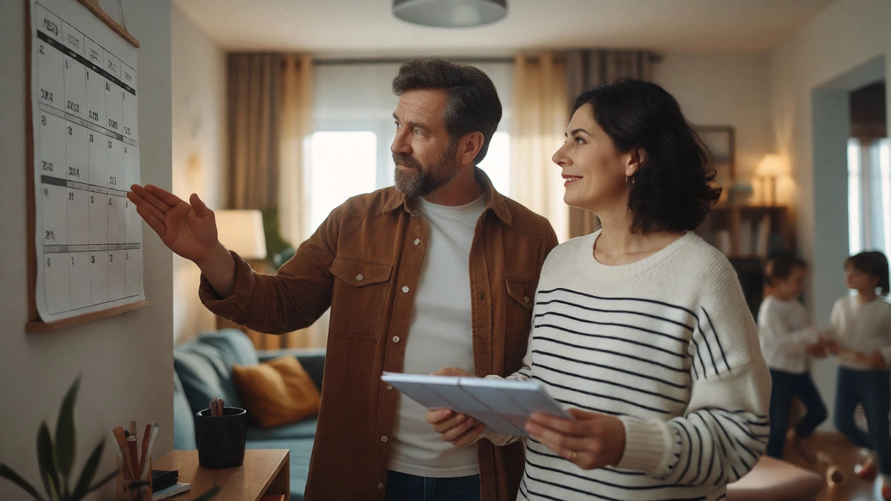 Couple discussing holiday plans calmly in living room