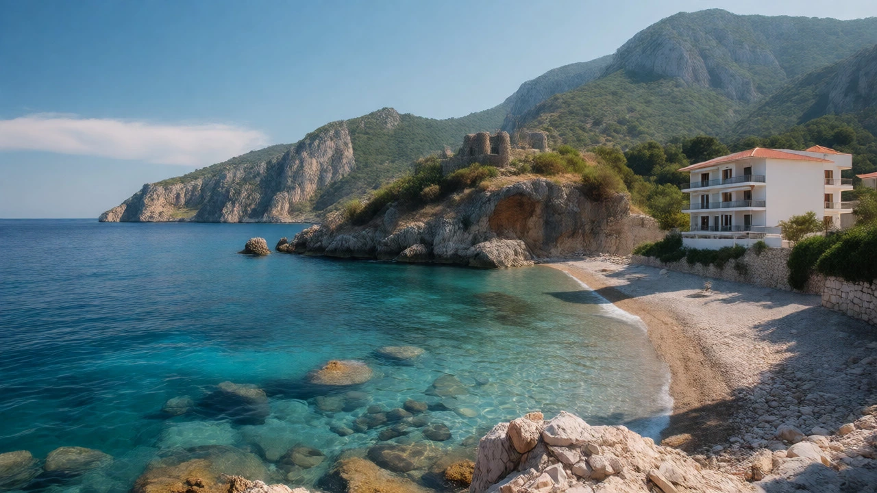 Scenic view of Albania's clear blue coast and mountainous shoreline