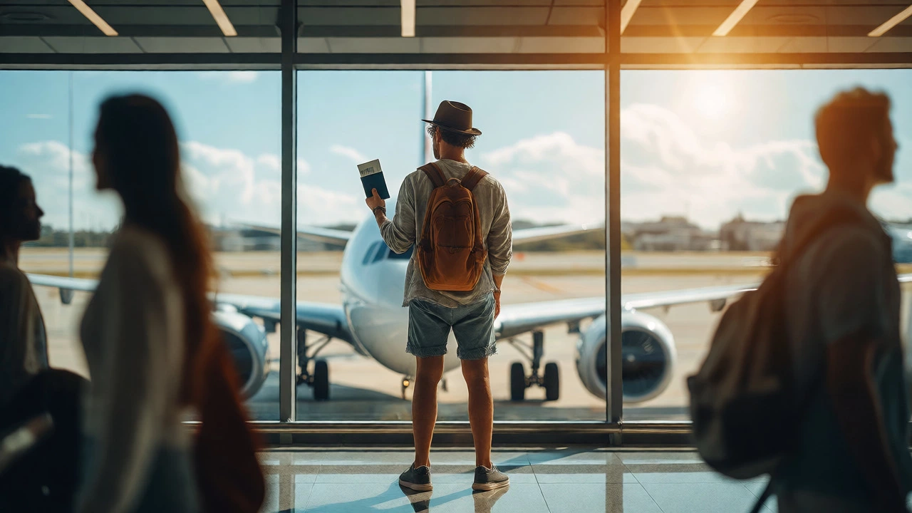 Solo traveler at airport gate ready for a last-minute flight